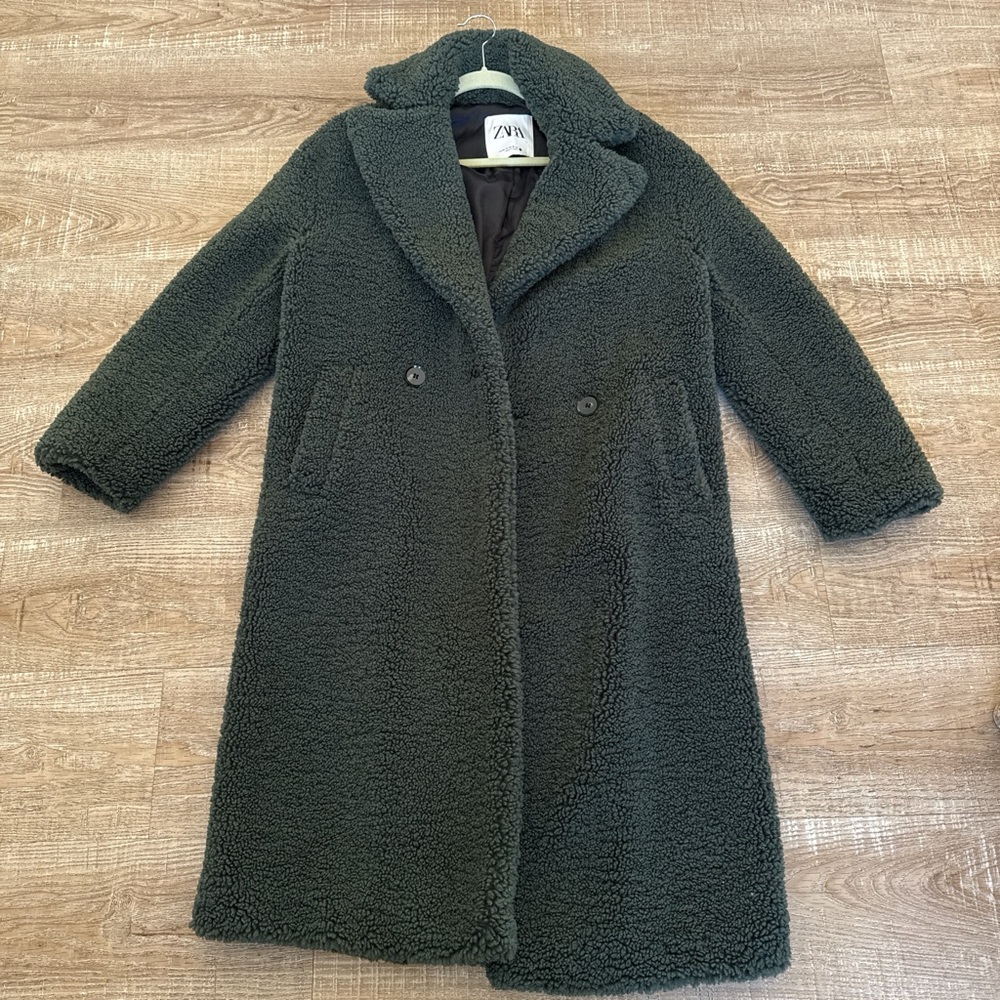 Zara Women's Dark Green Teddy Jacket